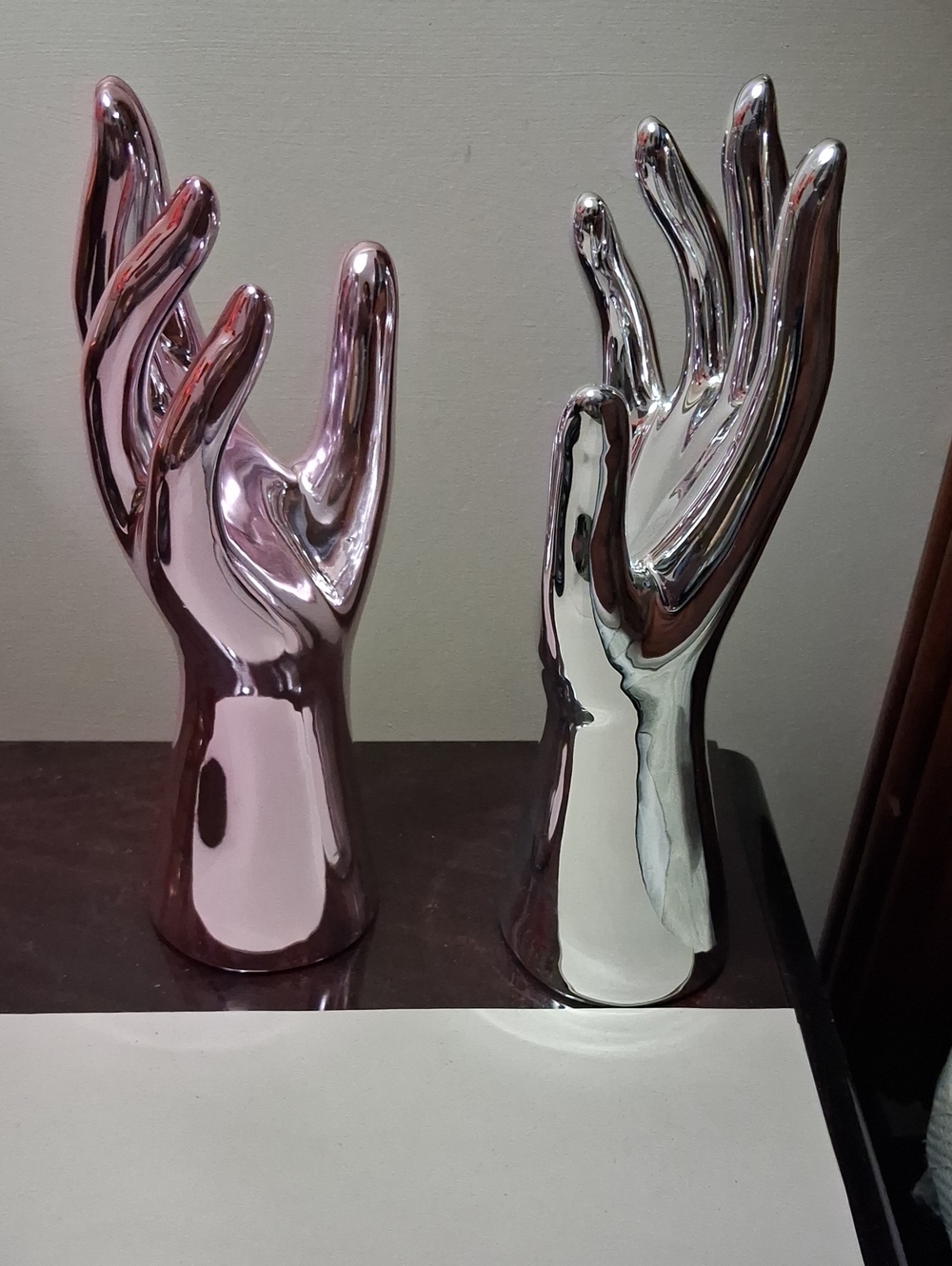 Pair of Ceramic Hand Display Stands - Rose Gold & Silver